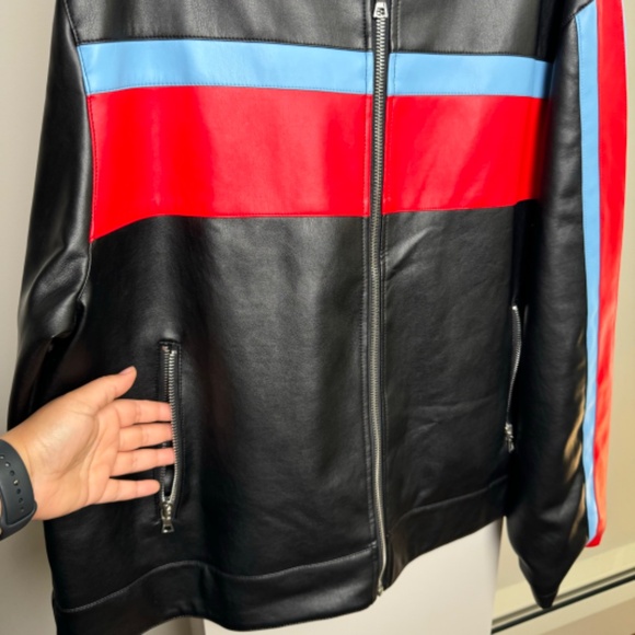 Fashion Nova Racing Faux Leather Jacket - Black/Red Blue - Picture 8 of 11